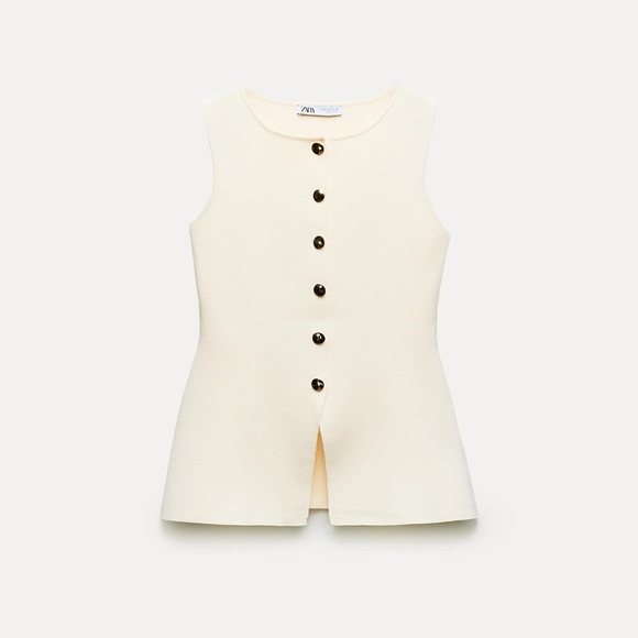 ZARA BASIC KNIT GOLD BUTTON VEST - Picture 3 of 4